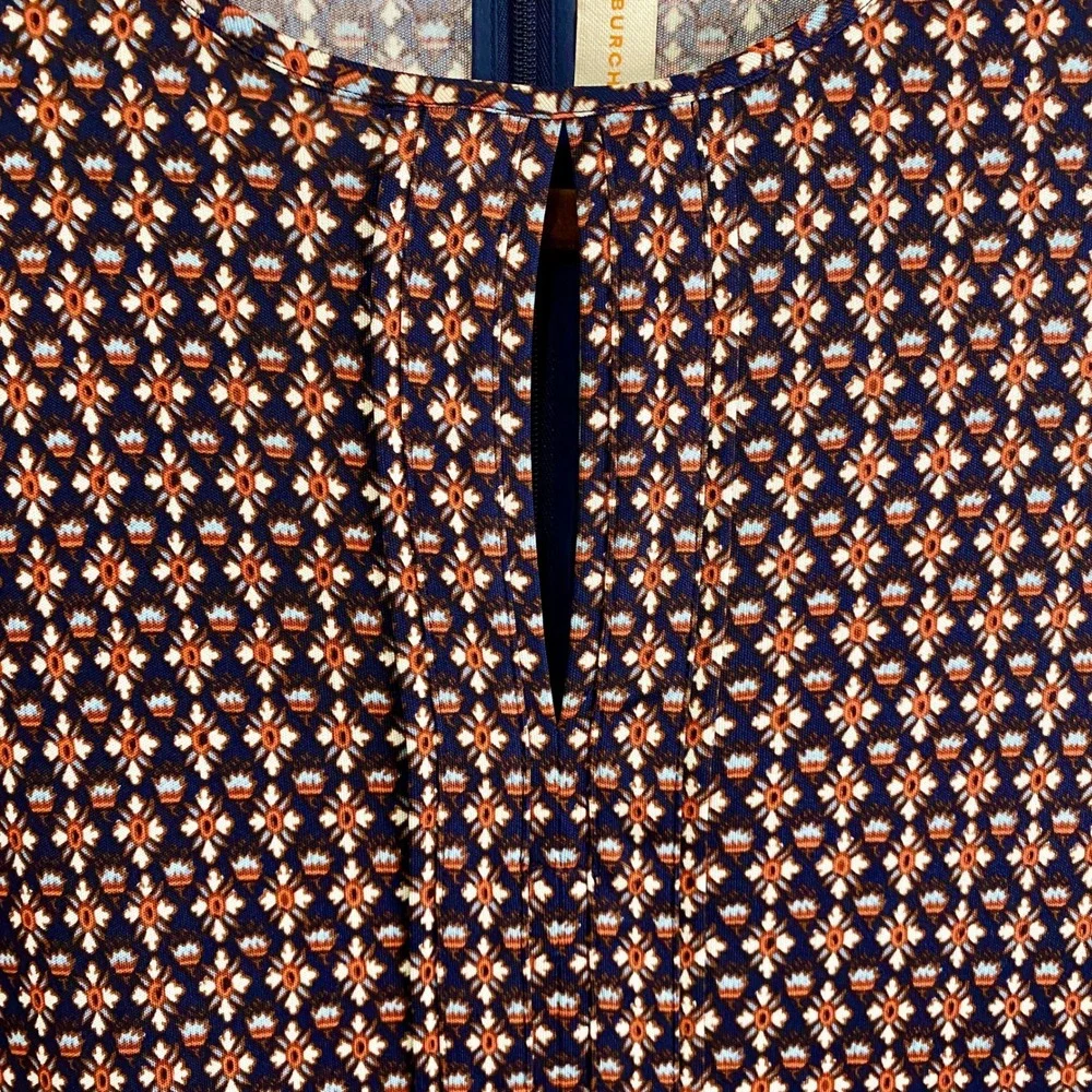 Tory Burch Silk Jersey Dress Women Medium Navy Orange Floral Geometric Excellent